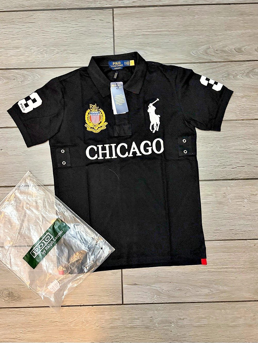 Chicago City Big Pony Polo Shirt Black & White Medium